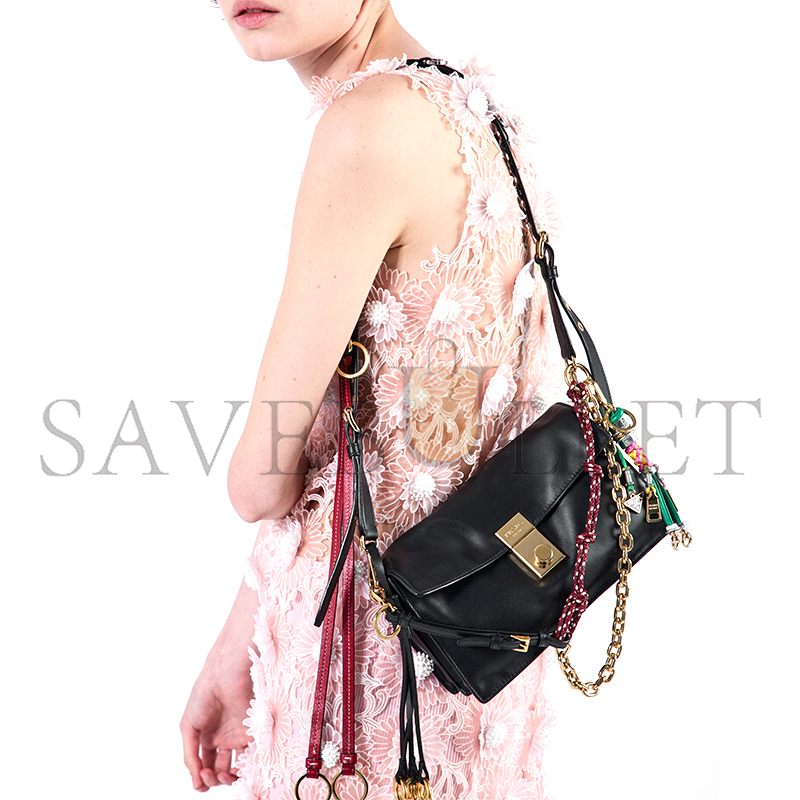 PRADA SOFT SOUND SMALL LEATHER SHOULDER BAG WITH CHARMS 1BD379 (24*13.5*5cm)